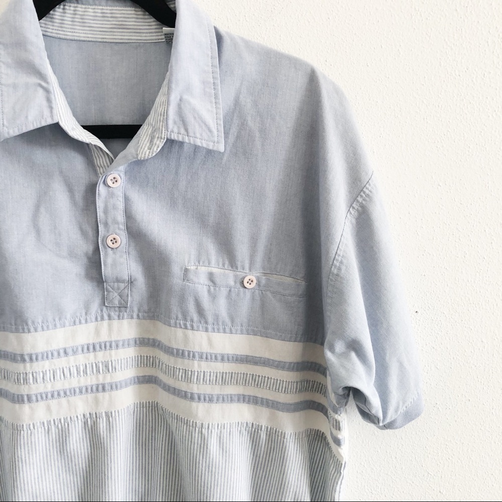VINTAGE 90’s blue striped mixed print polo shirt L - Picture 5 of 10